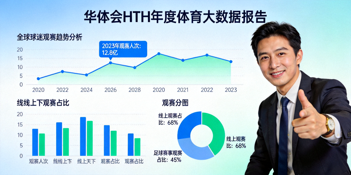 华体会HTH年度体育大数据报告封面与数据可视化图表，展示全球球迷观赛趋势分析