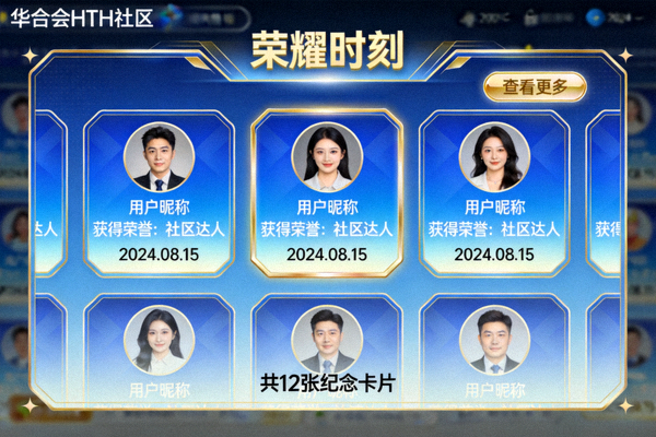 华体会HTH社区荣耀时刻功能界面截图，展示用户纪念卡片