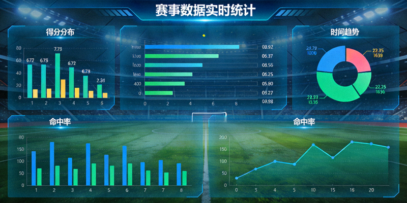 体育数据可视化大屏，展示赛事统计图表与趋势曲线